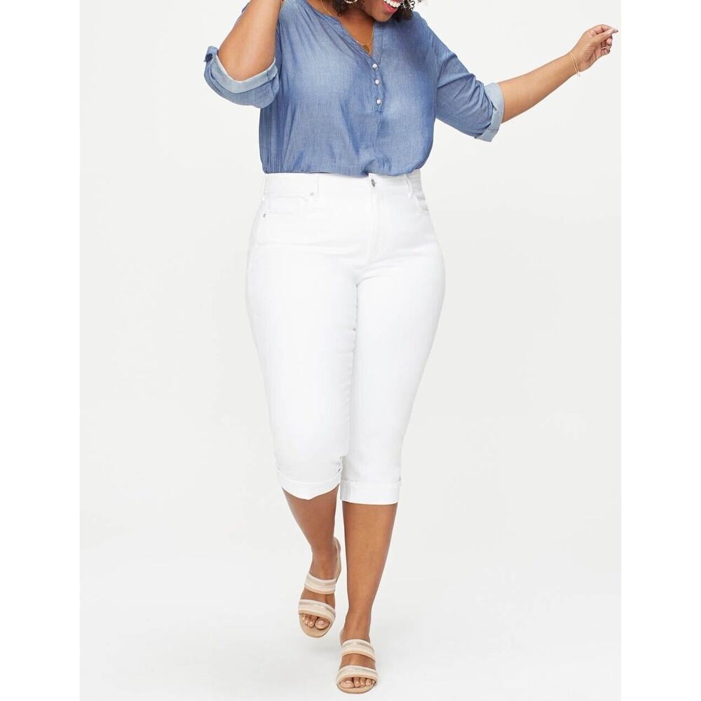 NYDJ Women's 22W Marilyn Straight Crop Cuff Jeans Optic White Stretch NWT